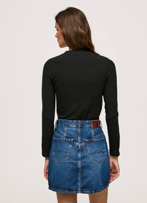 negro camiseta de manga larga de canalé Pepe Jeans 06X4407 mujer - Imagen 4