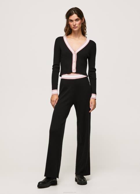 negro cárdigan de canalé con cuello en V Pepe Jeans 06X4264 mujer - Imagen 2