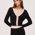 negro cárdigan de canalé con cuello en V Pepe Jeans 06X4264 mujer