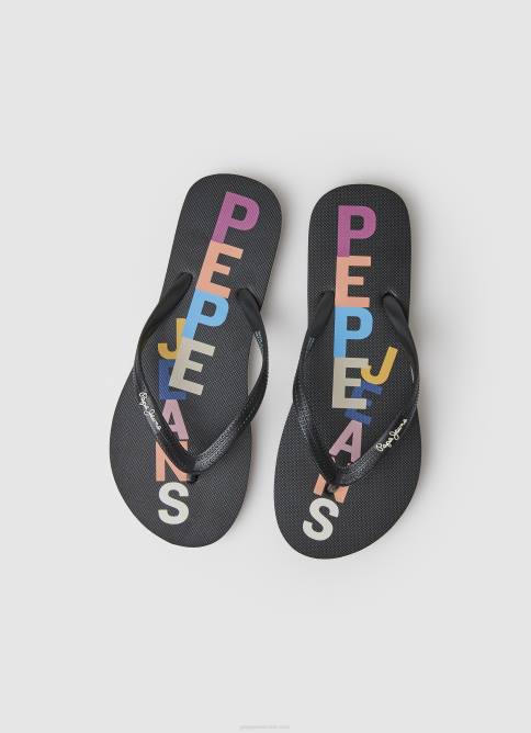 negro Chanclas de playa con letras de rastrillo Pepe Jeans 06X4697 mujer - Imagen 2