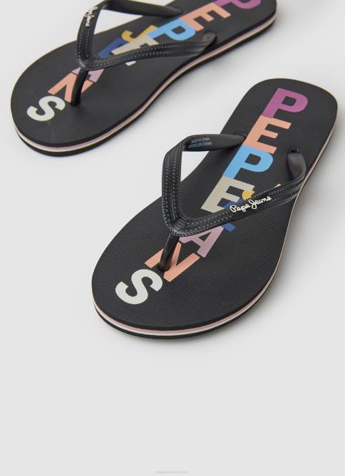 negro Chanclas de playa con letras de rastrillo Pepe Jeans 06X4697 mujer - Imagen 3