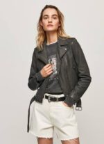 negro chaqueta biker de piel de cordero Pepe Jeans 06X4114 mujer - Imagen 2