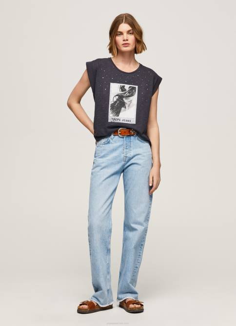 negro lavado camiseta con estampado de foto Pepe Jeans 06X4388 mujer - Imagen 2