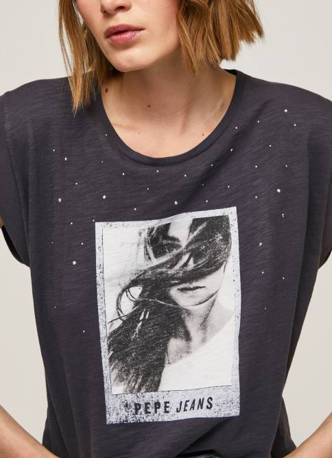 negro lavado camiseta con estampado de foto Pepe Jeans 06X4388 mujer - Imagen 3
