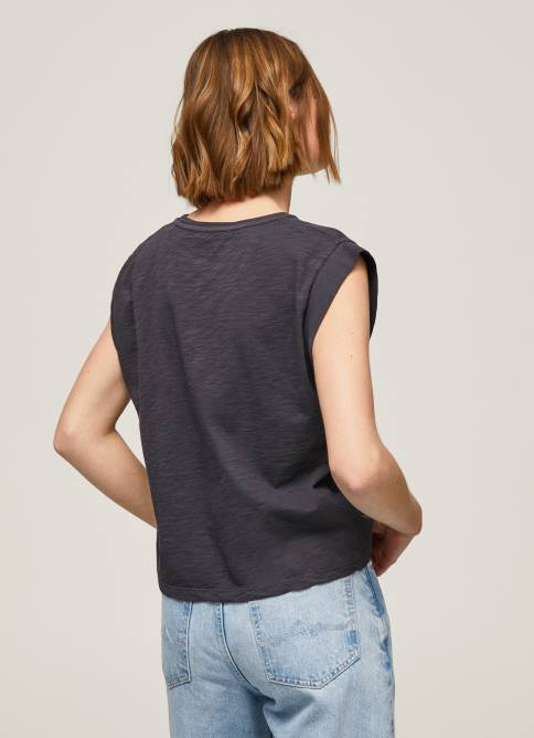 negro lavado camiseta con estampado de foto Pepe Jeans 06X4388 mujer - Imagen 4
