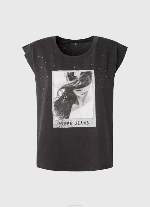 negro lavado camiseta con estampado de foto Pepe Jeans 06X4388 mujer - Imagen 5