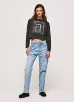 negro lavado camiseta estampada de manga larga Pepe Jeans 06X4427 mujer - Imagen 2