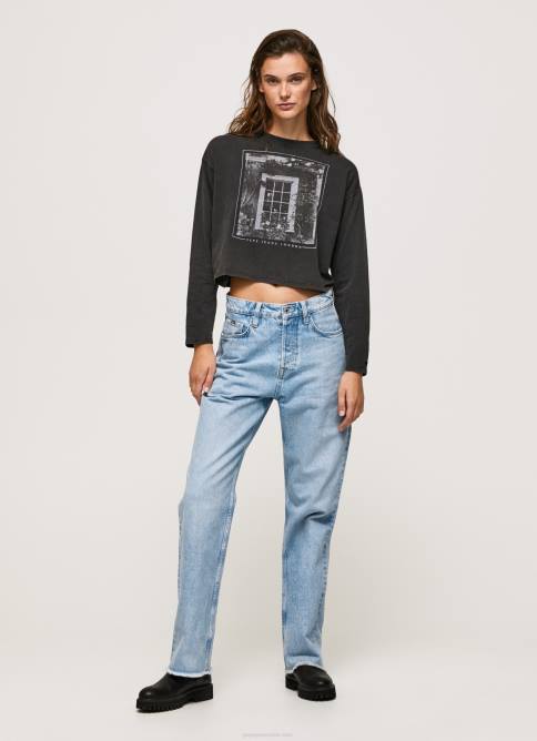 negro lavado camiseta estampada de manga larga Pepe Jeans 06X4427 mujer - Imagen 2