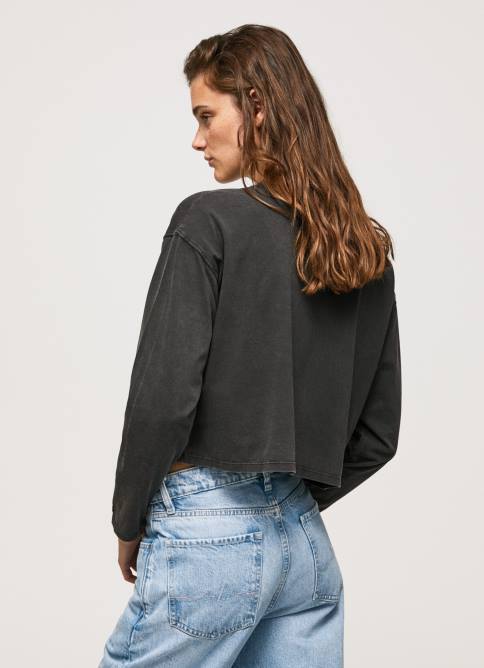 negro lavado camiseta estampada de manga larga Pepe Jeans 06X4427 mujer - Imagen 4