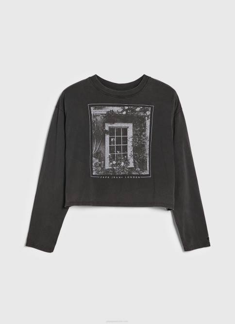 negro lavado camiseta estampada de manga larga Pepe Jeans 06X4427 mujer - Imagen 5