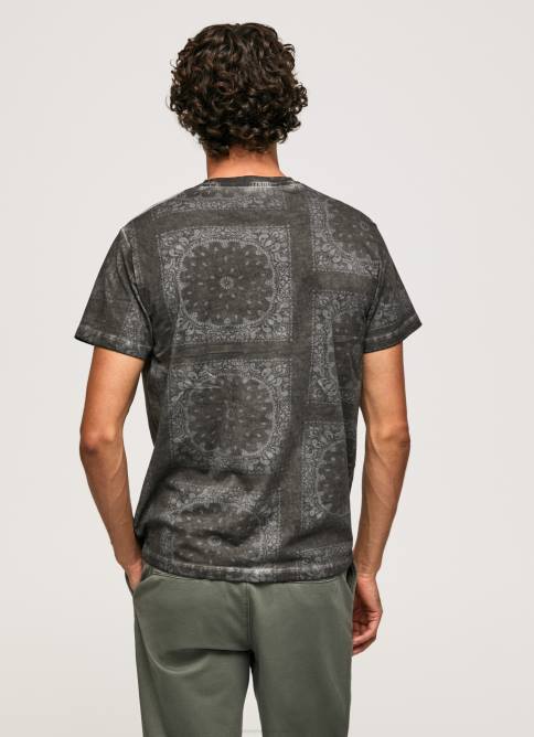 negro lavado playera con estampado de bandana Pepe Jeans 06X4937 hombres - Imagen 4