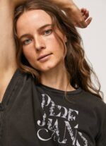 negro lavado playera con logo floral Pepe Jeans 06X4403 mujer - Imagen 3