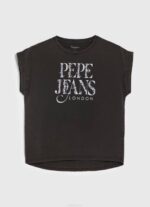 negro lavado playera con logo floral Pepe Jeans 06X4403 mujer - Imagen 5