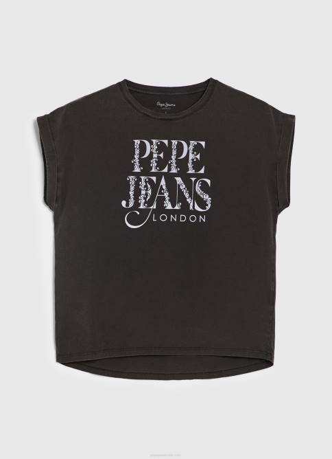 negro lavado playera con logo floral Pepe Jeans 06X4403 mujer - Imagen 5