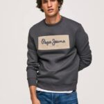 negro lavado suéter con logo bordado Pepe Jeans 06X4872 hombres