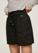 negro pantalones cortos de lino con bolsa de papel Pepe Jeans 06X4489 mujer - Imagen 3