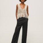 negro pantalones rectos de tejido fluido Pepe Jeans 06X4291 mujer