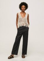 negro pantalones rectos de tejido fluido Pepe Jeans 06X4291 mujer