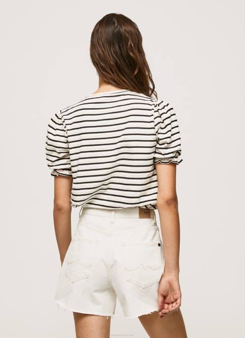 negro playera a rayas con volantes en las mangas Pepe Jeans 06X4391 mujer - Imagen 4