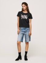 negro playera con logo metalizado Pepe Jeans 06X4414 mujer