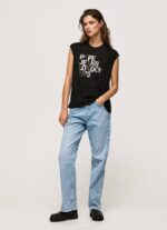 negro playera con mangas sisas y logo Pepe Jeans 06X4419 mujer