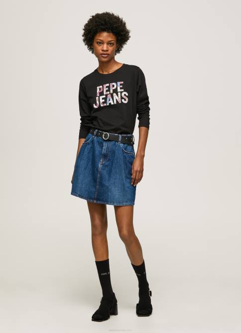 negro playera manga larga con parche del logo Pepe Jeans 06X4426 mujer - Imagen 2
