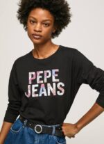 negro playera manga larga con parche del logo Pepe Jeans 06X4426 mujer