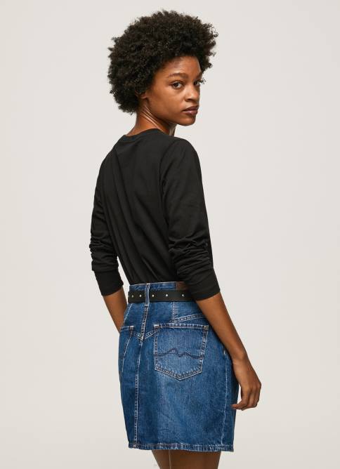 negro playera manga larga con parche del logo Pepe Jeans 06X4426 mujer - Imagen 4