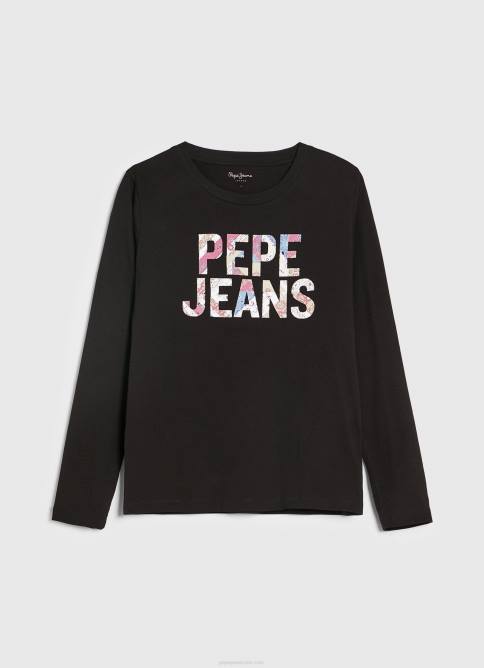 negro playera manga larga con parche del logo Pepe Jeans 06X4426 mujer - Imagen 5