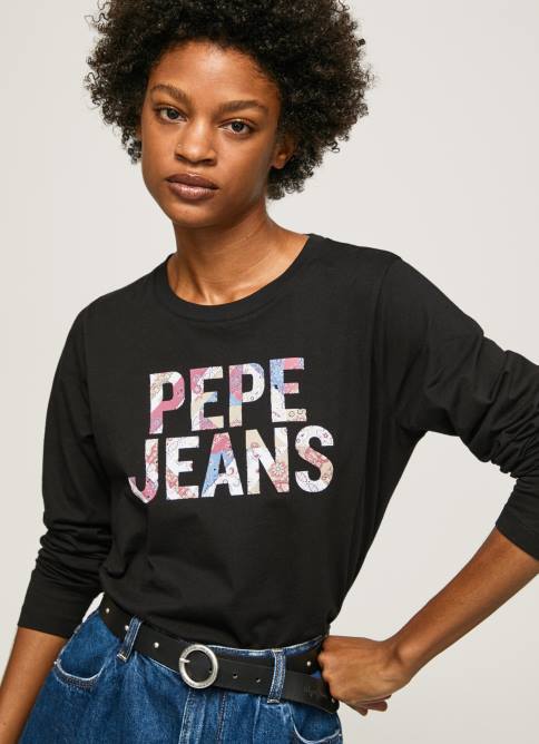 negro playera manga larga con parche del logo Pepe Jeans 06X4426 mujer - Imagen 1