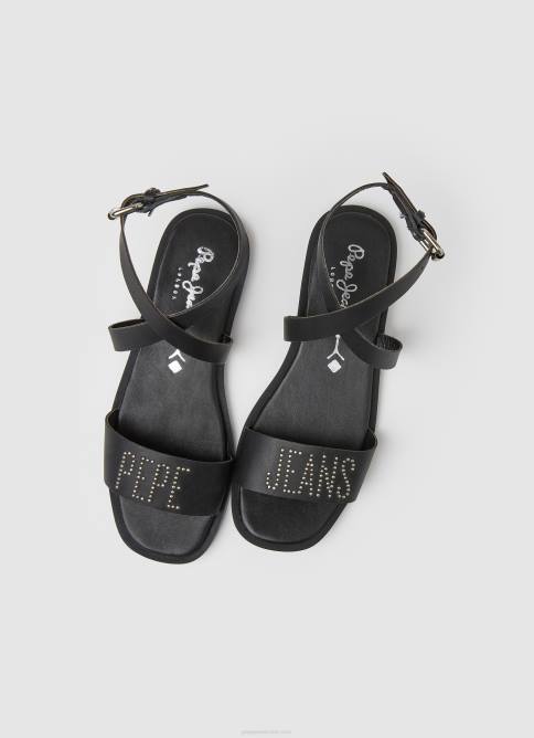 negro sandalias planas Irma Log de piel Pepe Jeans 06X4661 mujer - Imagen 2