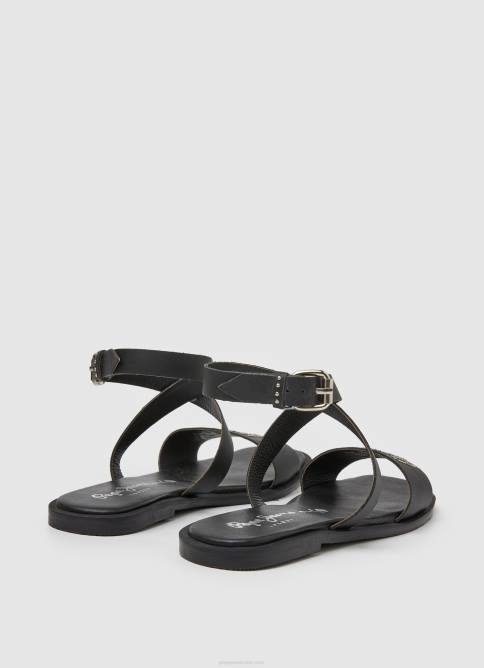 negro sandalias planas Irma Log de piel Pepe Jeans 06X4661 mujer - Imagen 4