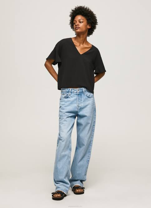 negro top de crepé con volantes en las mangas Pepe Jeans 06X4365 mujer - Imagen 2