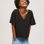 negro top de crepé con volantes en las mangas Pepe Jeans 06X4365 mujer