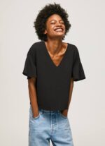 negro top de crepé con volantes en las mangas Pepe Jeans 06X4365 mujer