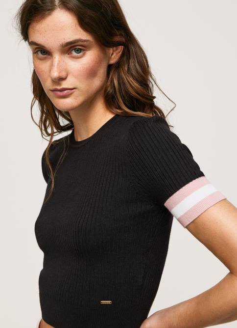 negro top de manga corta con cuello redondo Pepe Jeans 06X4263 mujer - Imagen 3