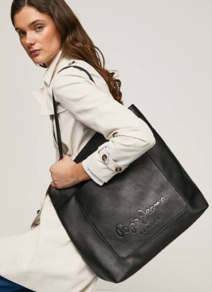negro tote con logo en relieve Pepe Jeans 06X4711 mujer