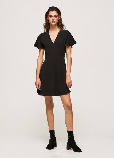 negro vestido corto con cuello en v Pepe Jeans 06X4195 mujer - Imagen 2