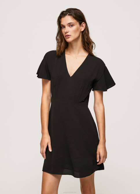 negro vestido corto con cuello en v Pepe Jeans 06X4195 mujer - Imagen 1