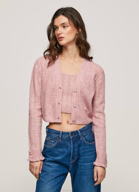 rosa nublado cárdigan con cuello en V calado Pepe Jeans 06X4248 mujer - Imagen 2