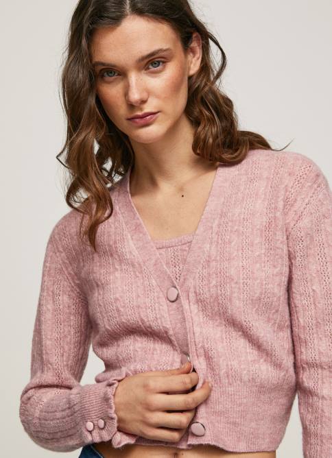 rosa_nublado_cardigan_con_cuello_en_v_calado_pepe_jeans_06x4248_mujer.jpg rosa nublado cárdigan con cuello en V calado Pepe Jeans 06X4248 mujer - Imagen 1