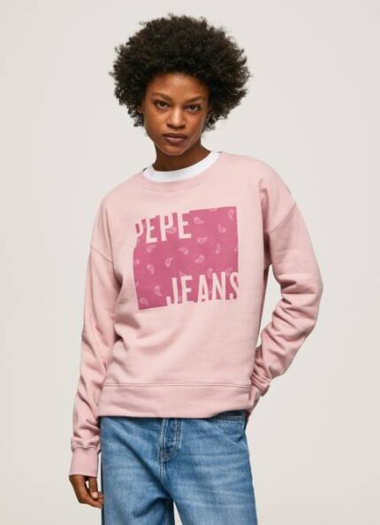 rosa nublado jersey de algodón con logo Pepe Jeans 06X4285 mujer