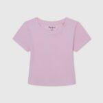 Rosa suave camisa de canalé con logo bordado Pepe Jeans 06X41460 chica