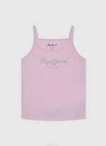 Rosa suave camiseta sin mangas con logo estampado Pepe Jeans 06X41430 chica