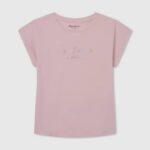 Rosa suave playera con logo de strass Pepe Jeans 06X41431 chica