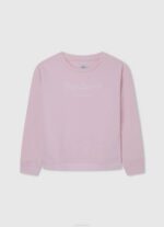 Rosa suave suéter con logo estampado Pepe Jeans 06X41416 chica