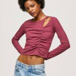 rubor oscuro camiseta asimétrica de manga larga Pepe Jeans 06X4425 mujer
