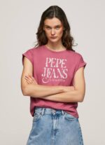 rubor oscuro playera con logo floral Pepe Jeans 06X4431 mujer