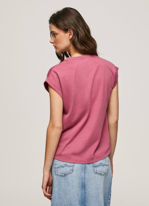 rubor oscuro playera con logo floral Pepe Jeans 06X4431 mujer - Imagen 3