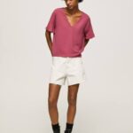 rubor oscuro top de crepé con volantes en las mangas Pepe Jeans 06X4375 mujer